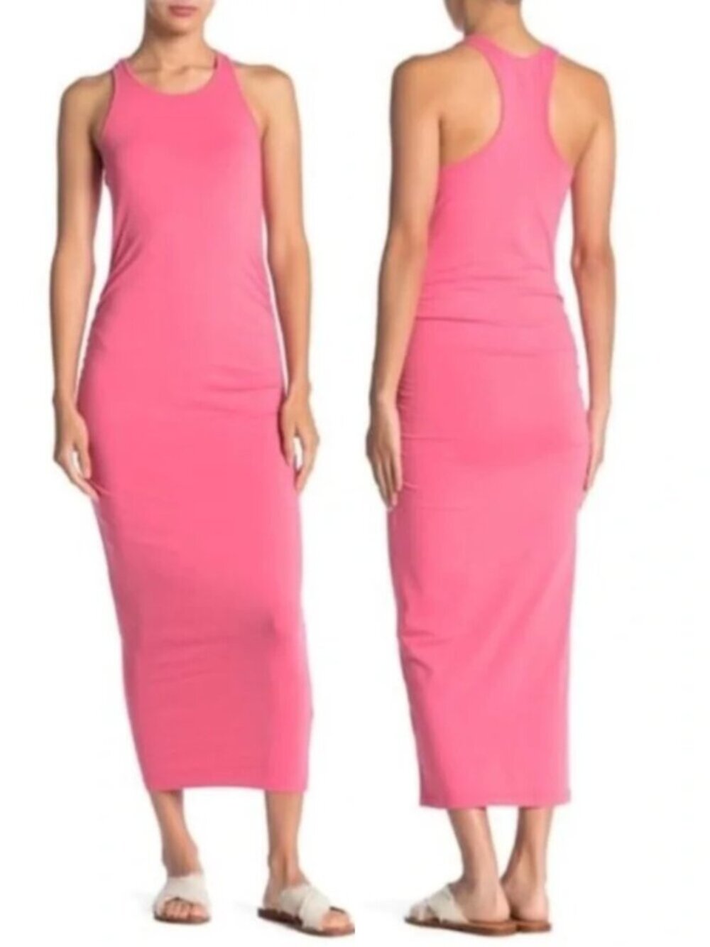 Michael Stars Pink Cotton Stretch Racerback Bodycon Midi Dress